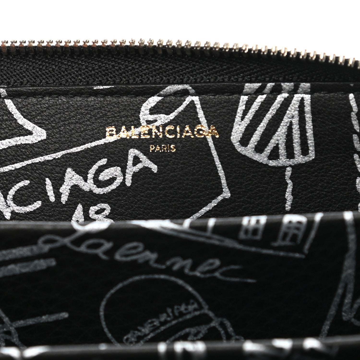 Balenciaga Calfskin Printed Tattoo Everyday Continental Mini Zip Around Wallet Black 6 of 6