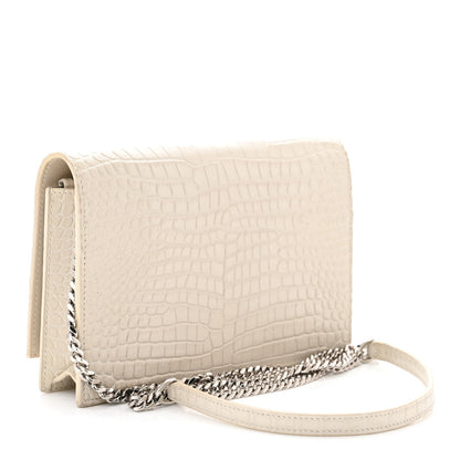 Saint Laurent Calfskin Crocodile Embossed Kate Monogram Tassel Chain Wallet Crema Soft 3 of 14