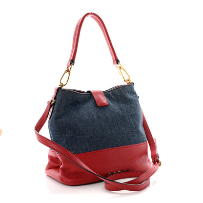 Miu Miu Denim Madras Hobo Bag Blue Fuoco 2 of 9