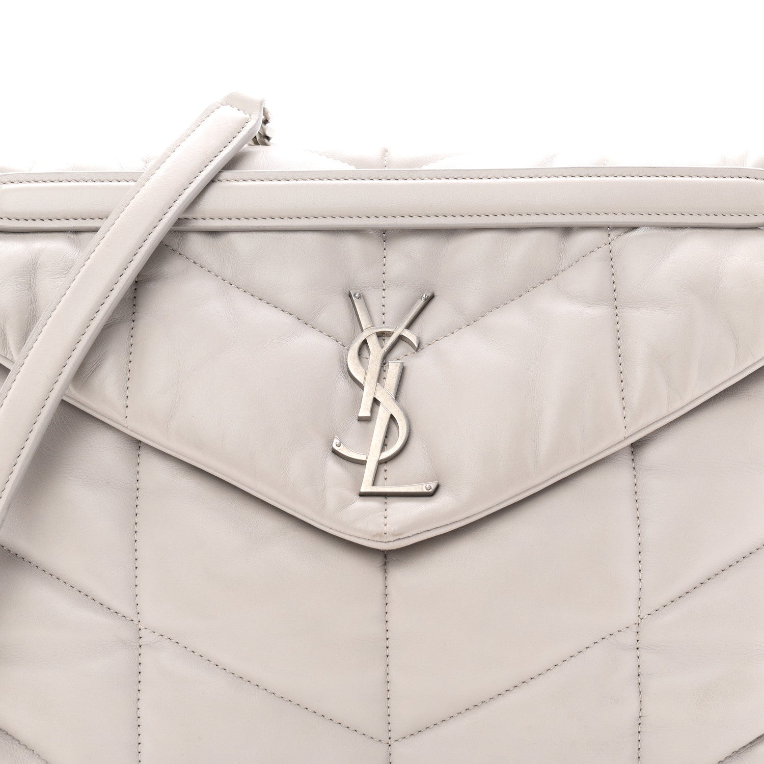 Saint Laurent Lambskin Quilted Medium Loulou Puffer Monogram Chain Satchel Granite 8 of 11