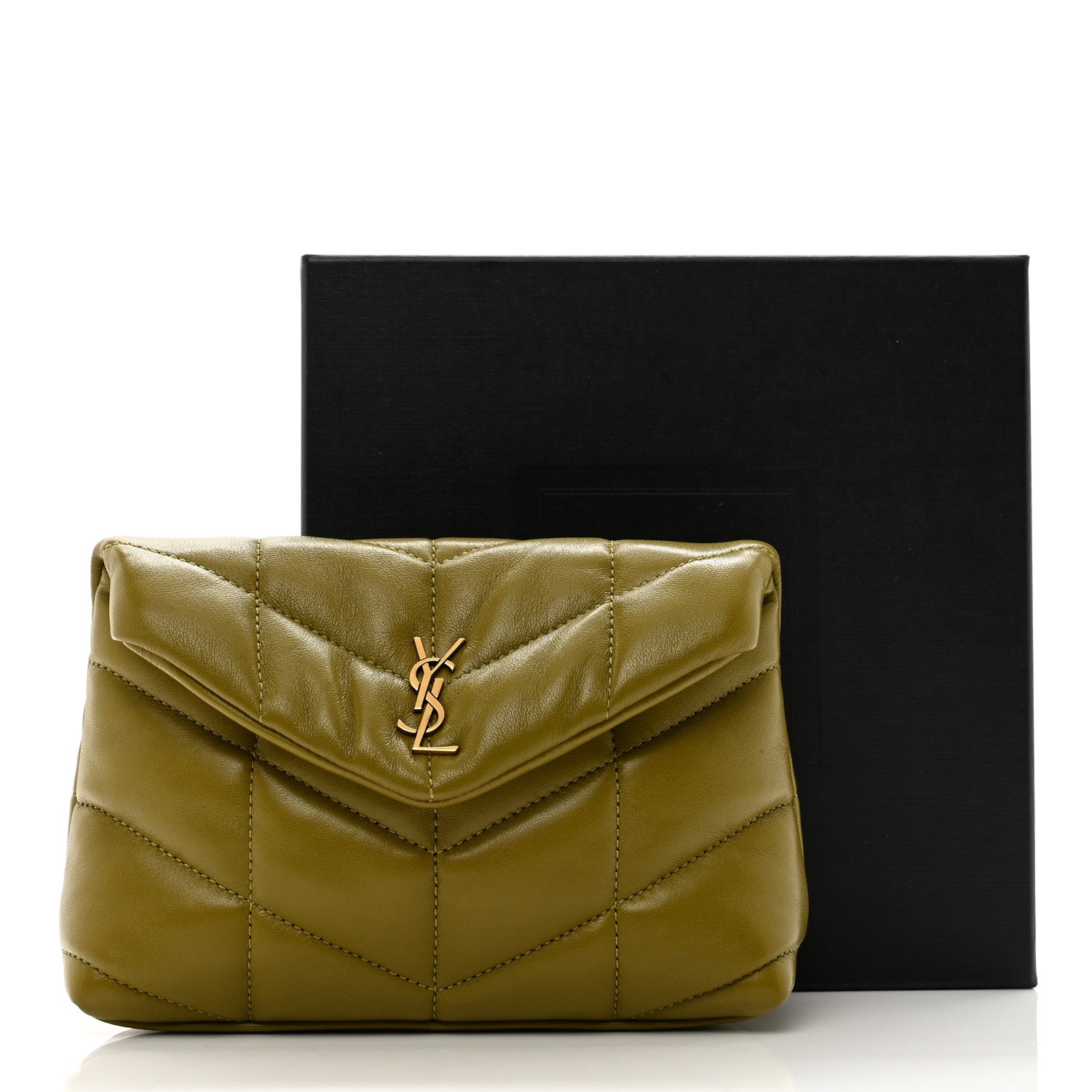 Saint Laurent Lambskin Monogram Loulou Puffer Pouch Clutch Olive 8 of 8