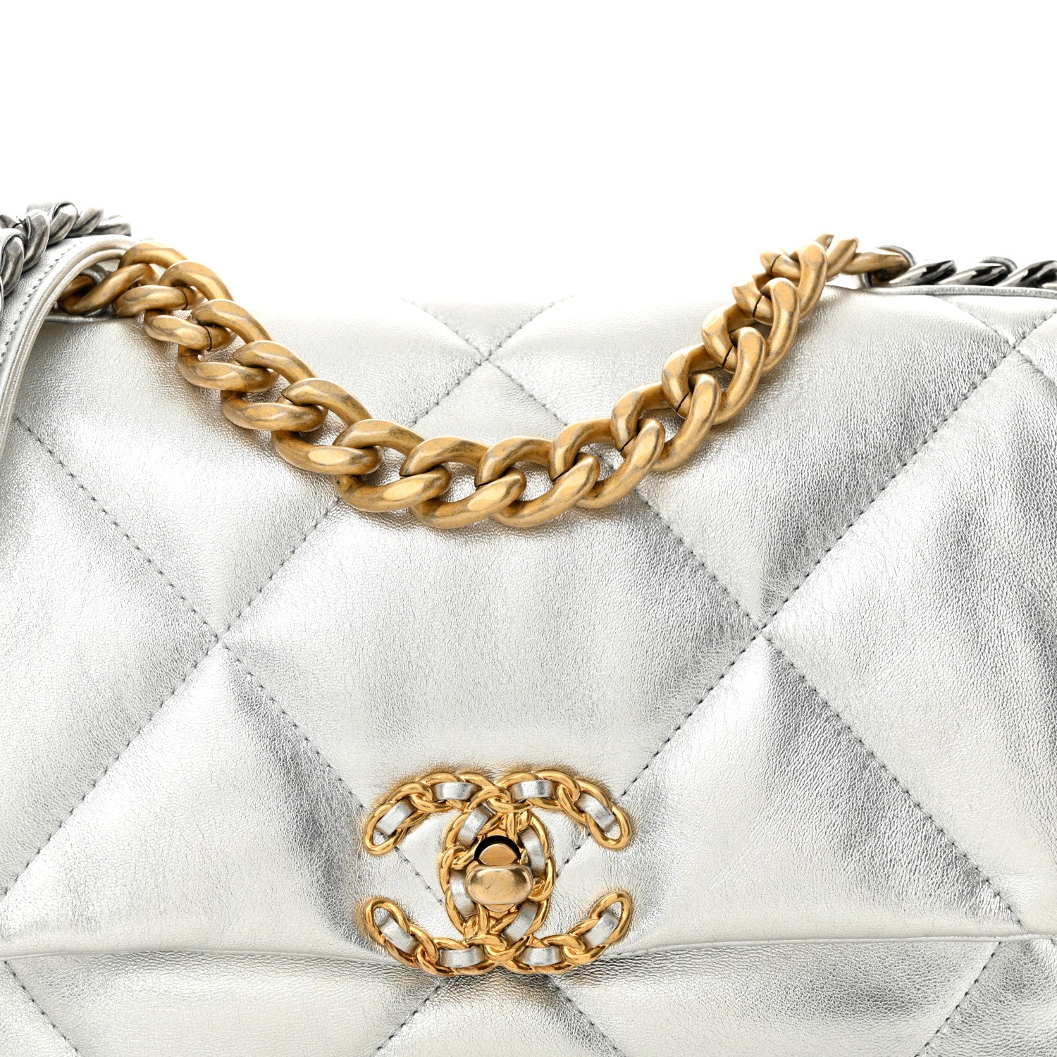 Chanel Metallic Goatskin Quilted Medium Chanel 19 Flap Silver 8 of 10