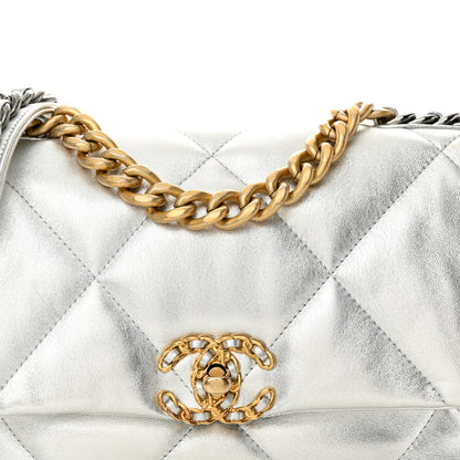 Chanel Metallic Goatskin Quilted Medium Chanel 19 Flap Silver 8 of 10