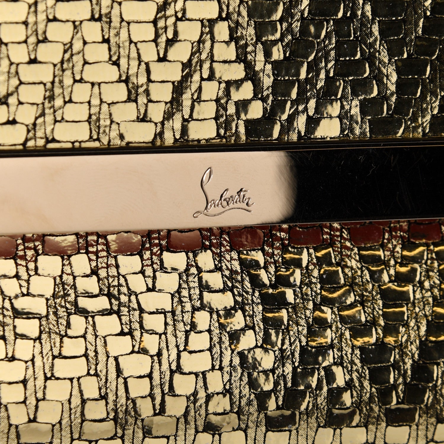 Christian Louboutin Laminated Specchio Chevron Rougissime Clutch Gold 8 of 11