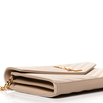 Saint Laurent Grain De Poudre Matelasse Chevron Monogram Chain Wallet Nude Powder 9 of 11