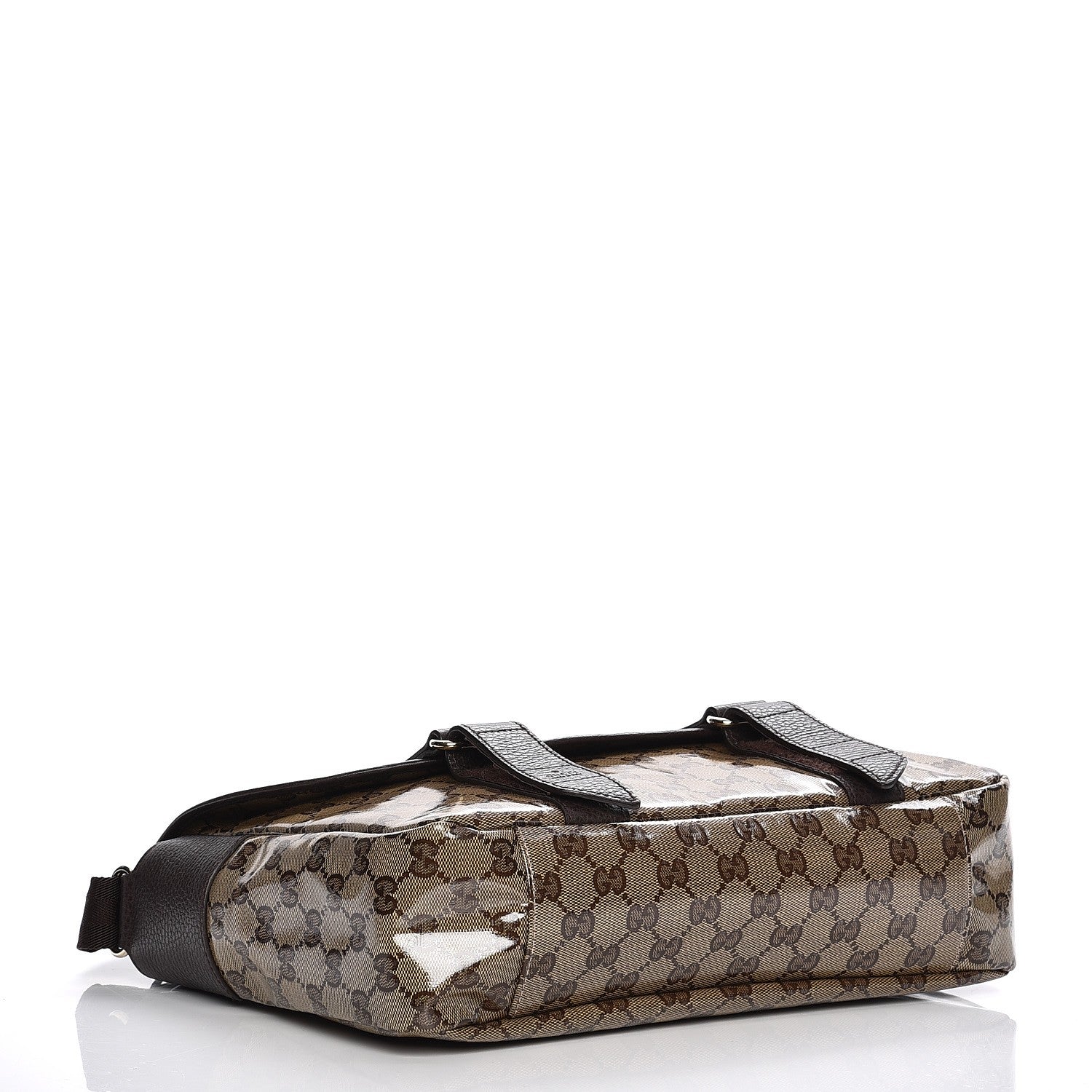 Gucci Crystal Monogram Medium Double Buckle Flap Messenger Beige Dark Brown 4 of 7
