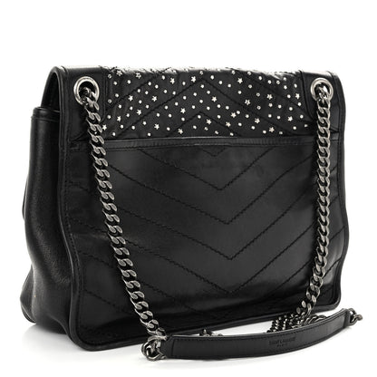 Saint Laurent Calfskin Matelasse Monogram Studded Stardust Medium Niki Chain Satchel Black 3 of 11