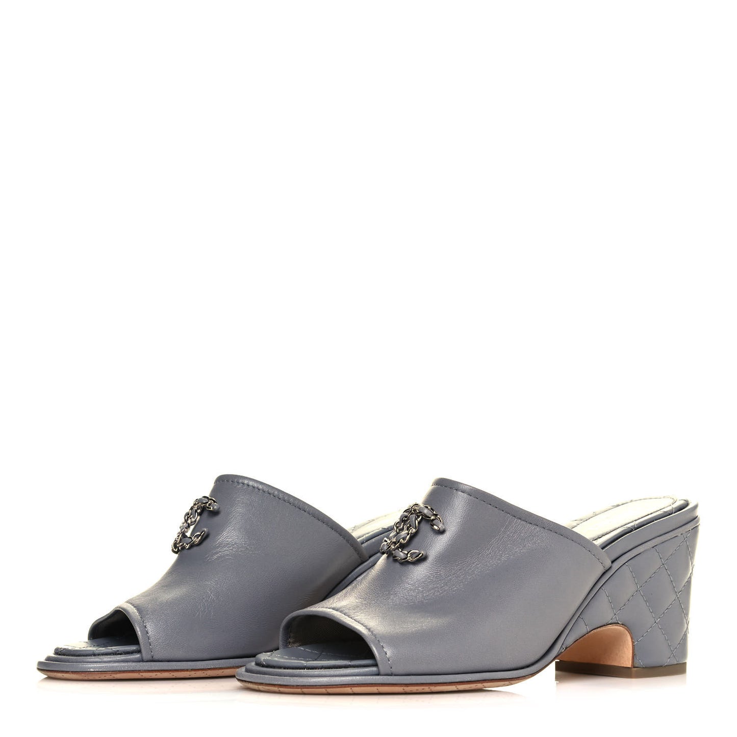 Lambskin Quilted CC Chain Mules 40.5 Grey