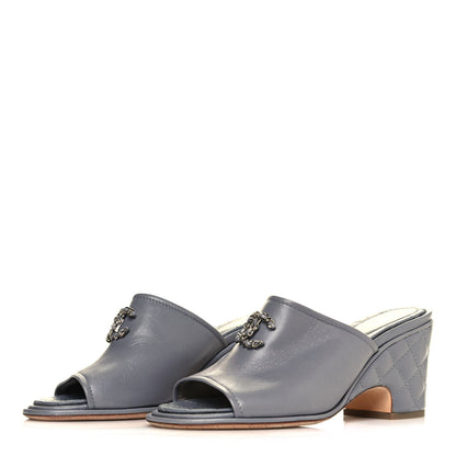 Chanel Lambskin Quilted CC Chain Mules 40.5 Grey 3 of 8