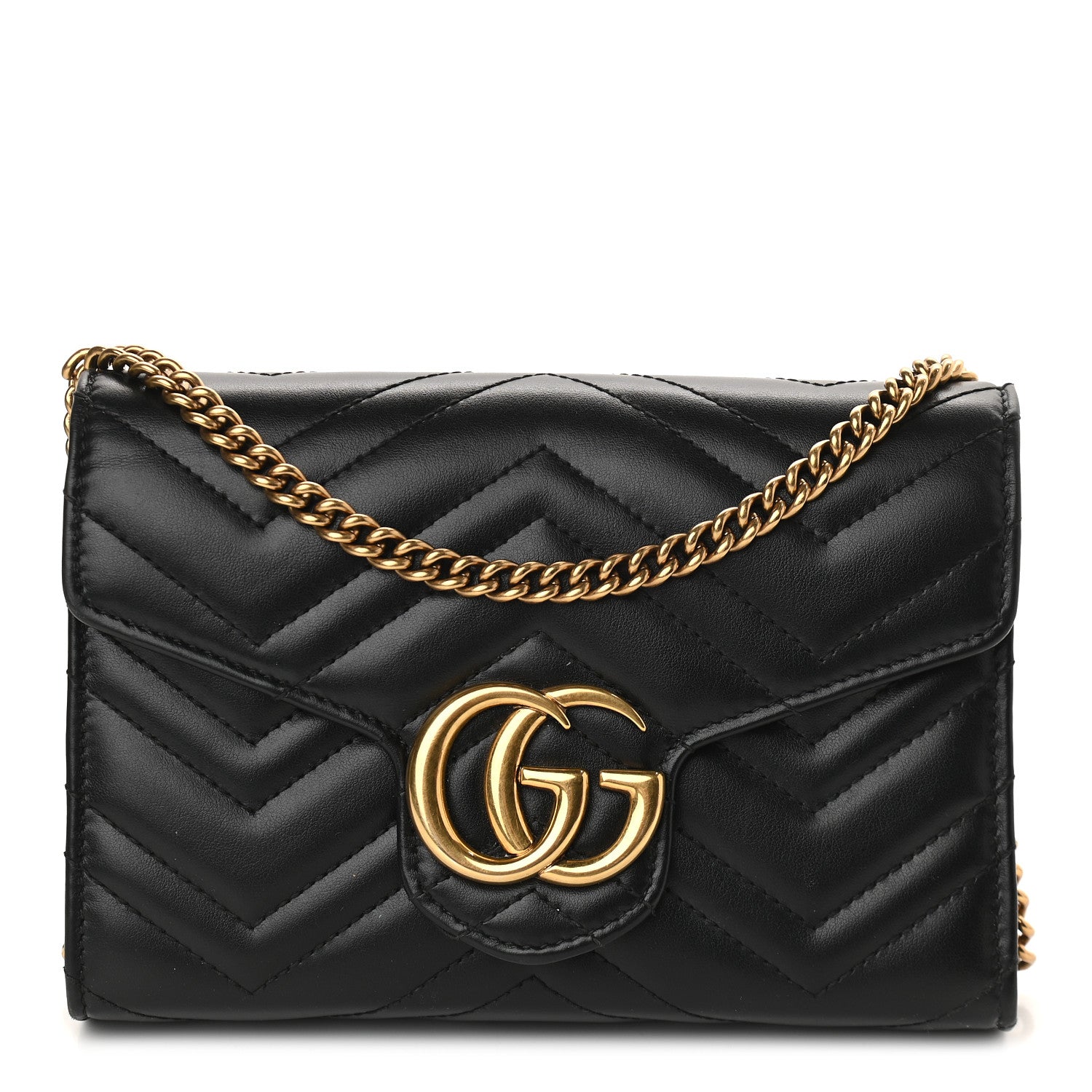 Gucci Calfskin Matelasse GG Marmont Chain Wallet Black 1 of 9