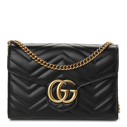 Gucci Calfskin Matelasse GG Marmont Chain Wallet Black 1 of 9