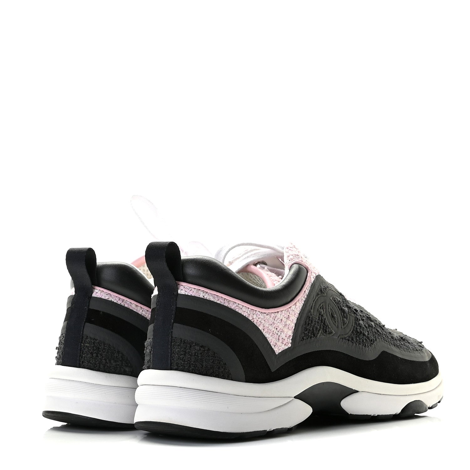 Chanel Tweed Suede Calfskin CC Sneakers 38.5 Gray Pink 4 of 11