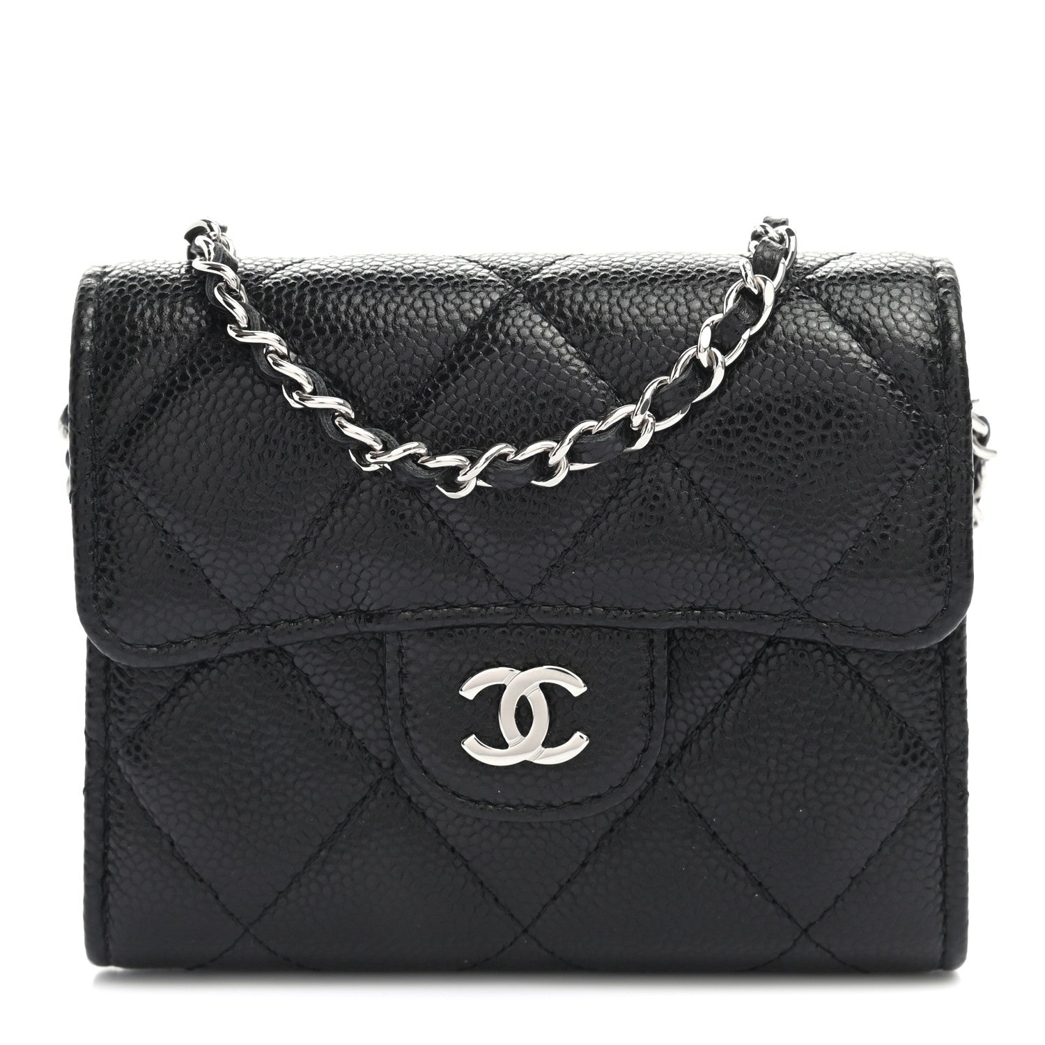 Chanel Caviar Quilted Flap Card Holder On Chain Black 1 of 7