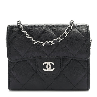 Chanel Caviar Quilted Flap Card Holder On Chain Black 1 of 7
