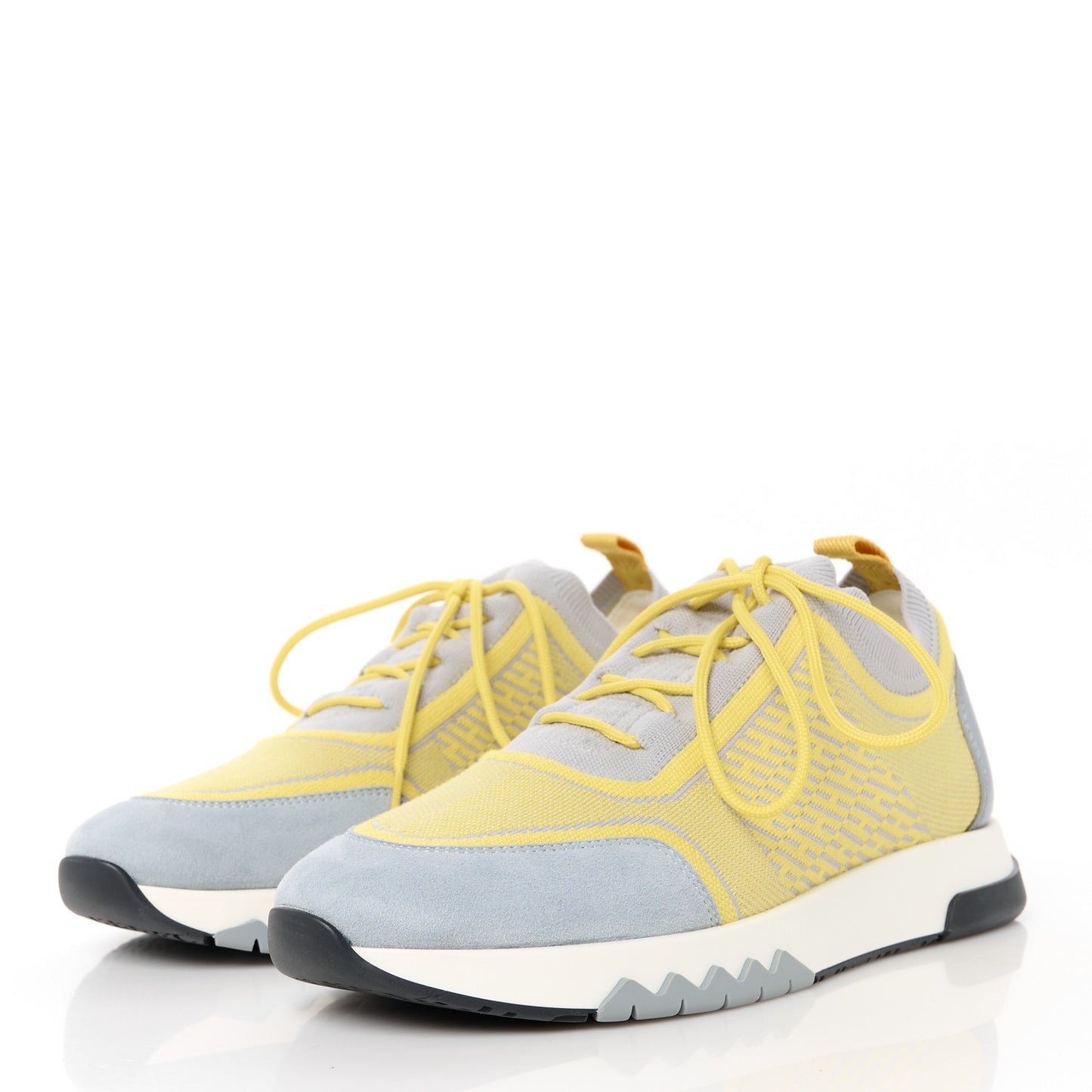 Knit Goatskin Womens Addict Sneakers 36.5 Jaune Citron Gris