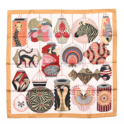 Hermes Silk Lanternes Ballons et Cocardes Scarf 90 Beige Rose Nacre Bordeaux 1 of 5