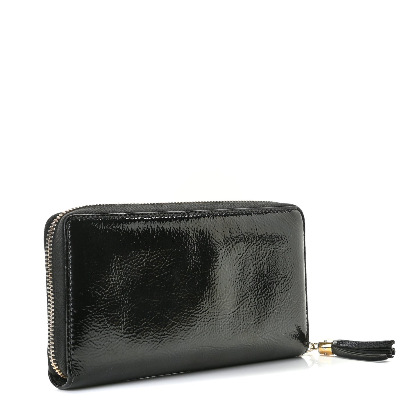 Patent Calfskin Soho Zip Around Wallet Black