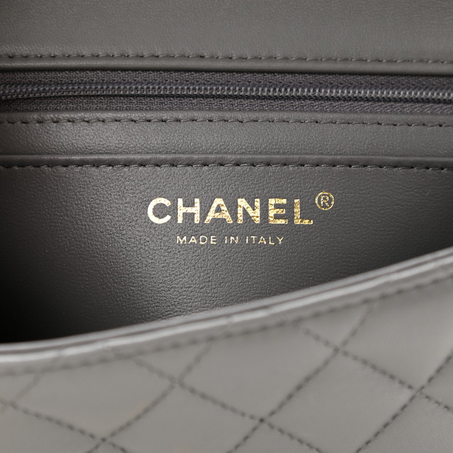 Lambskin Quilted Mini Top Handle Rectangular Flap Dark Grey