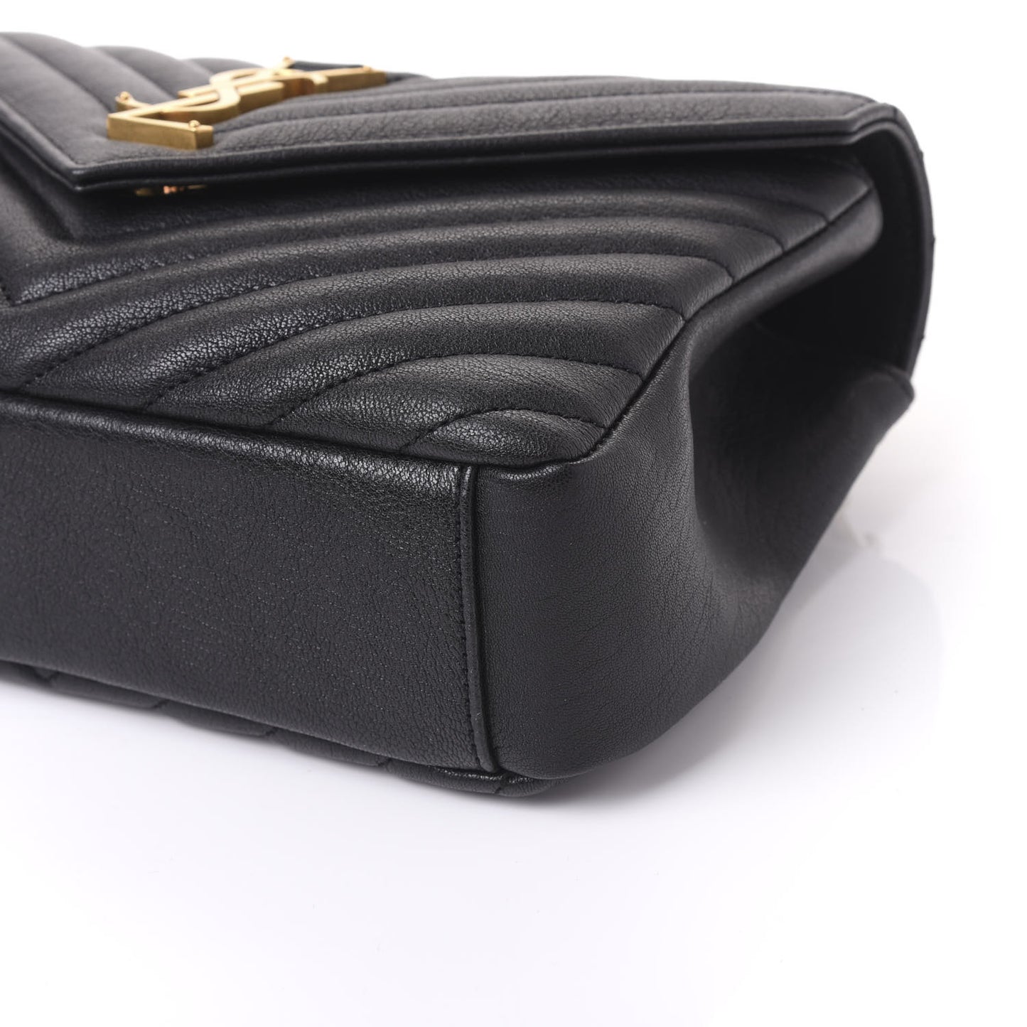 Sheepskin Matelasse Chevron Monogram Medium College Bag Black
