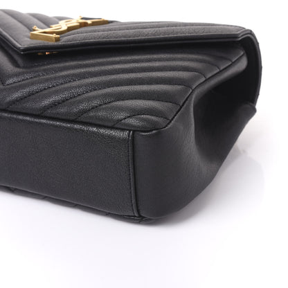 Saint Laurent Sheepskin Matelasse Chevron Monogram Medium College Bag Black 6 of 9