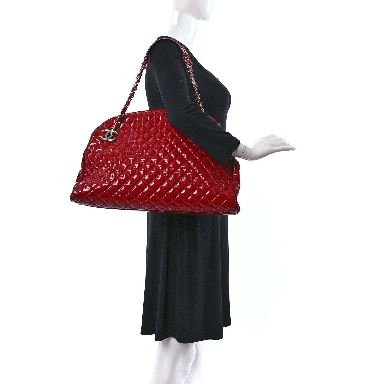 Chanel Patent Quilted Maxi Just Mademoiselle Bowling Bag Red 3 of 13