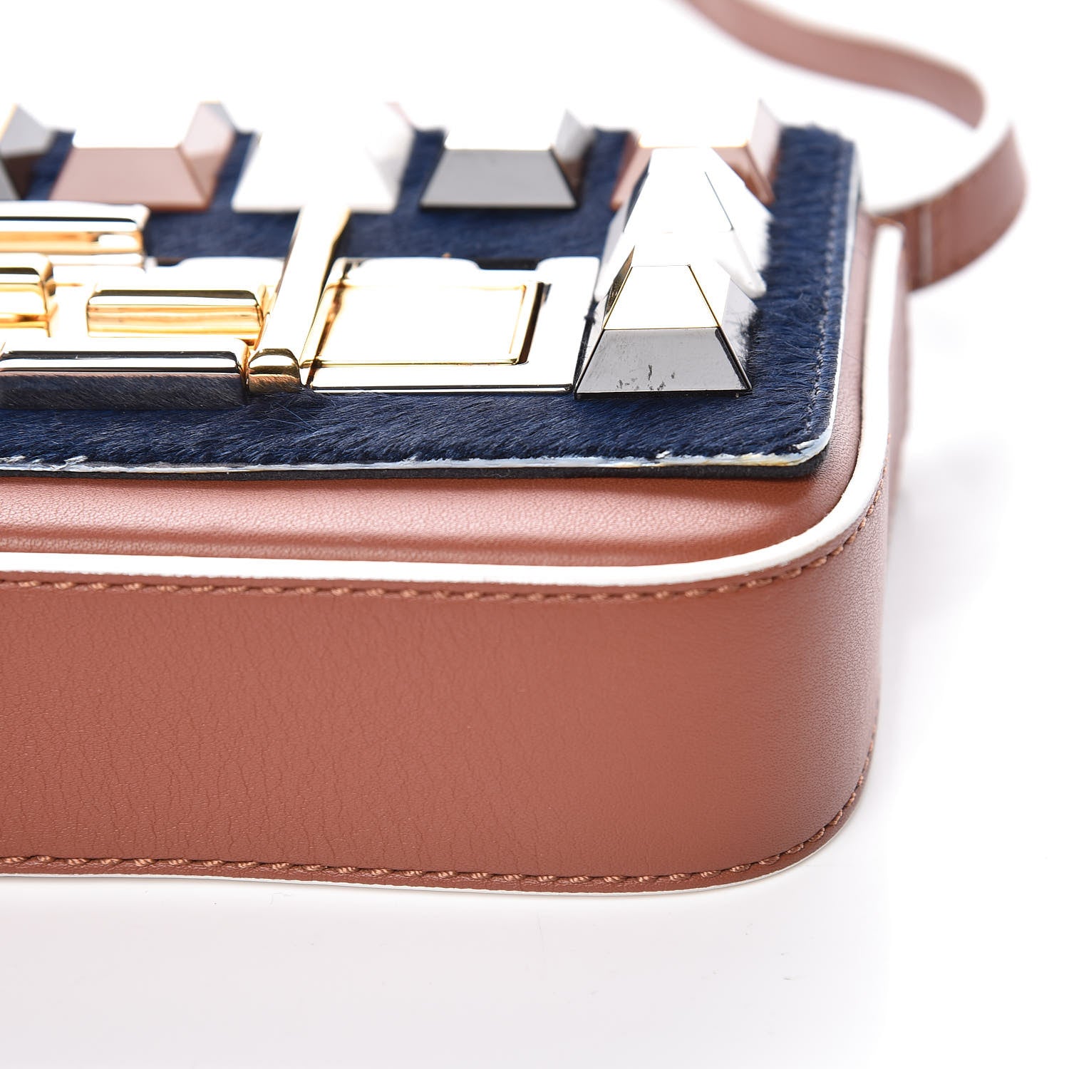 Fendi Vitello Dolce Calf Hair Studded Mini 3Baguette Shoulder Bag Caramello Iris 9 of 16