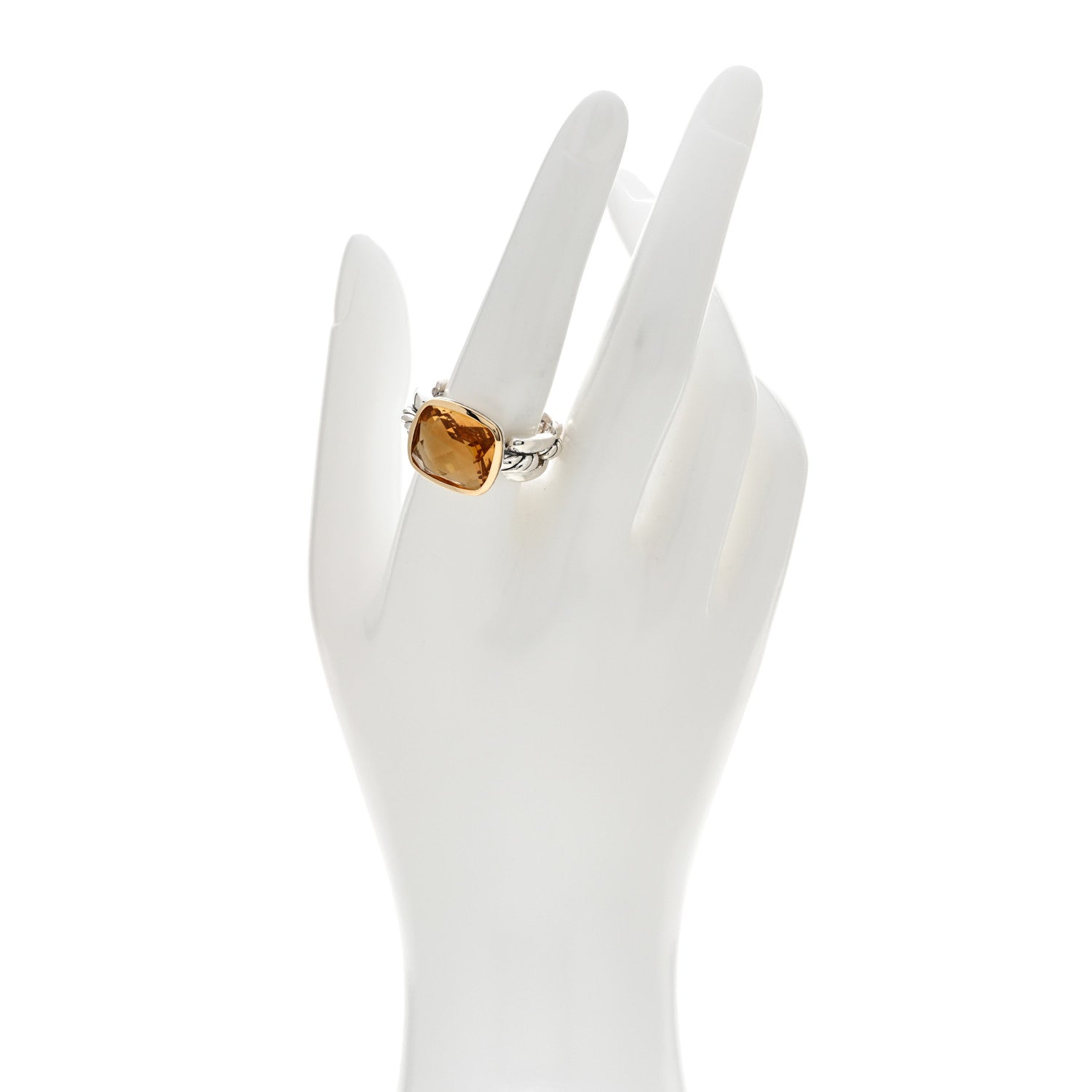 David Yurman Sterling Silver 18K Yellow Gold Citrine Wellesley Link Ring 56 7.5 2 of 4