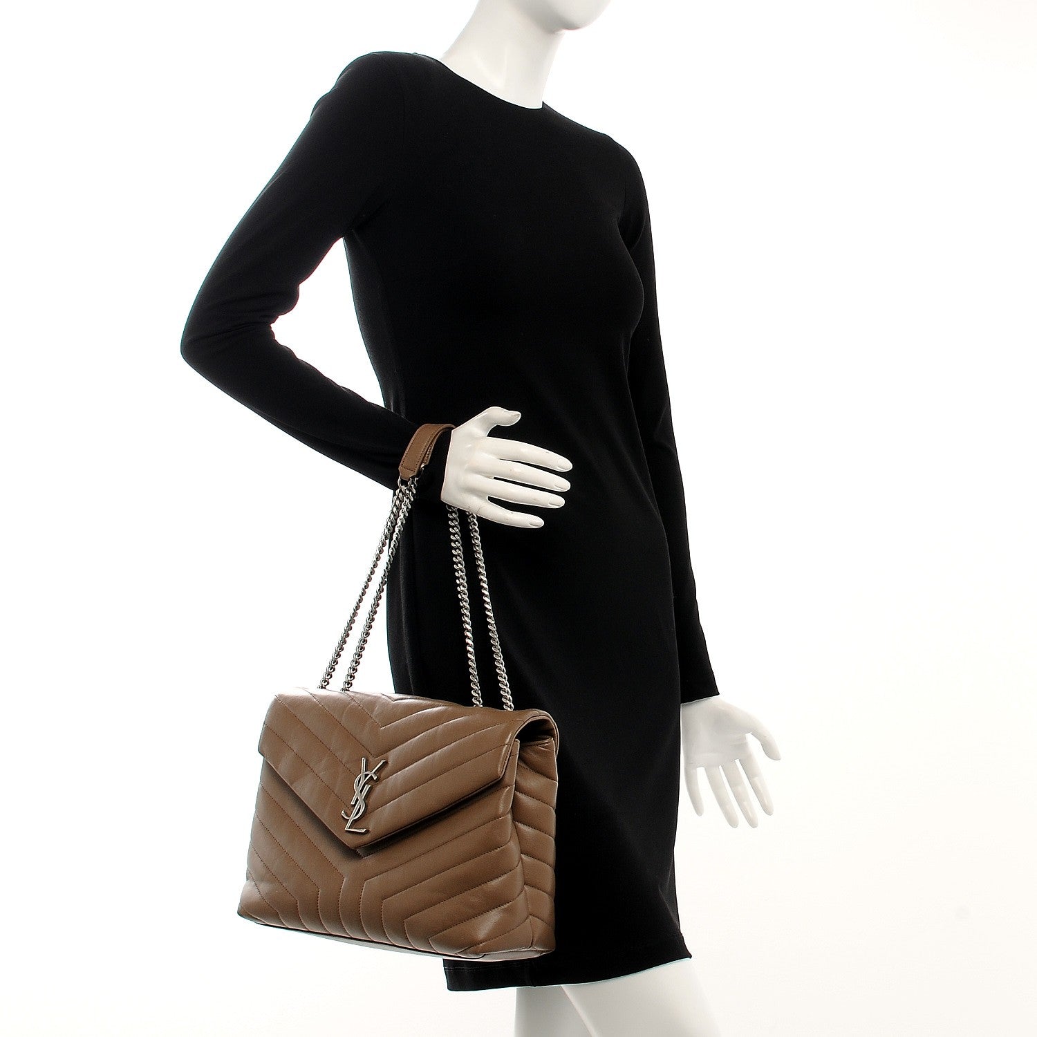 Saint Laurent Calfskin Y Quilted Monogram Medium Loulou Chain Satchel Desert Storm 3 of 10
