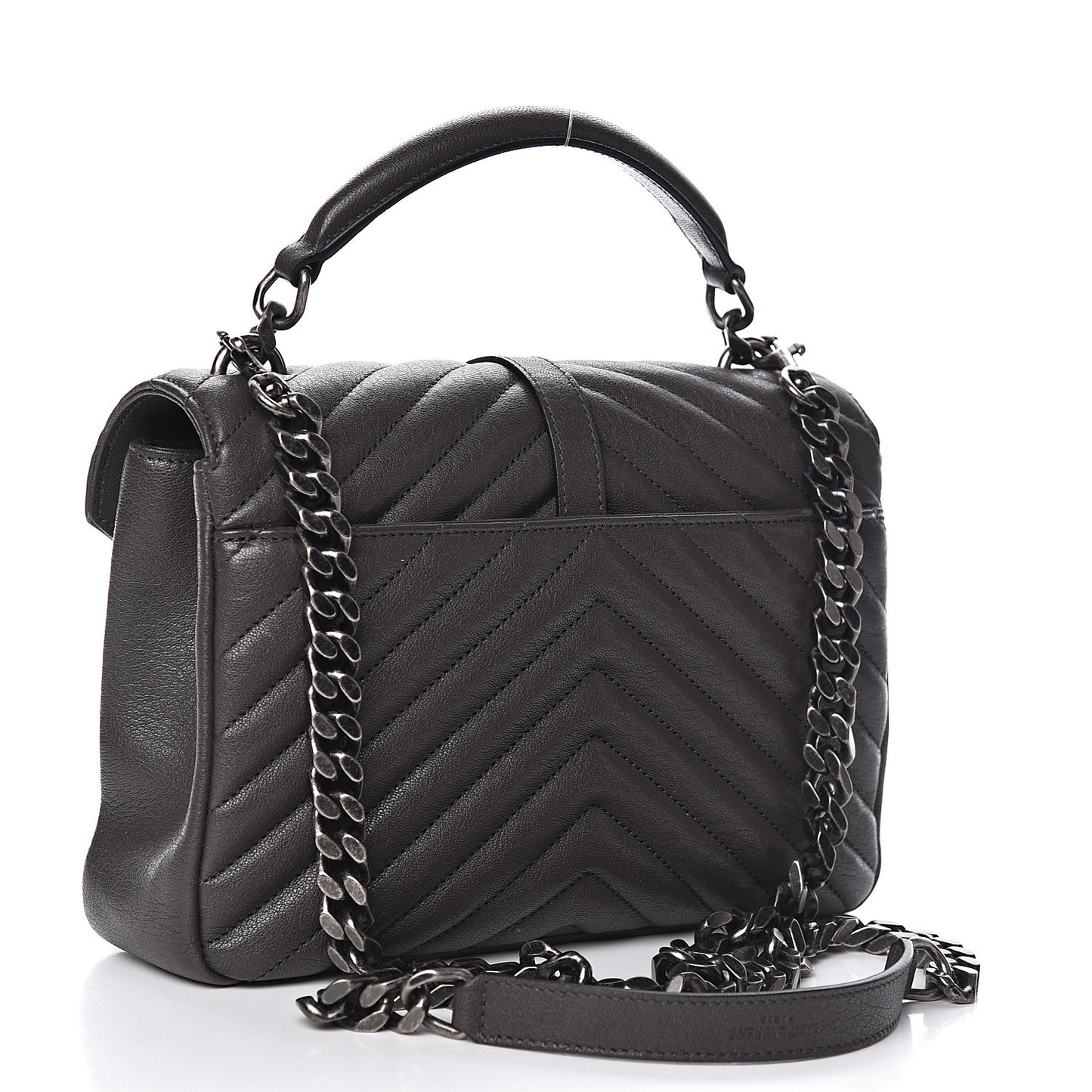 Sheepskin Matelasse Chevron Monogram Medium College Bag Asphalt