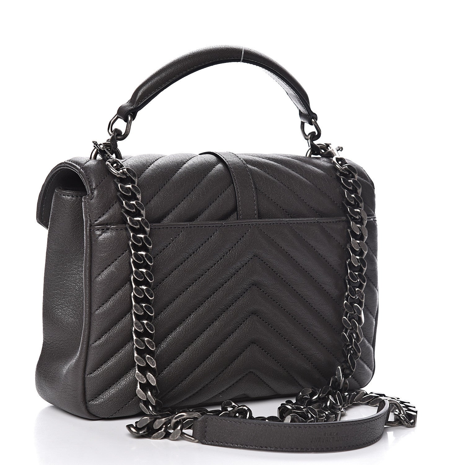 Saint Laurent Sheepskin Matelasse Chevron Monogram Medium College Bag Asphalt 3 of 10