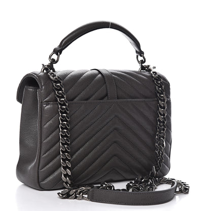 Saint Laurent Sheepskin Matelasse Chevron Monogram Medium College Bag Asphalt 3 of 10