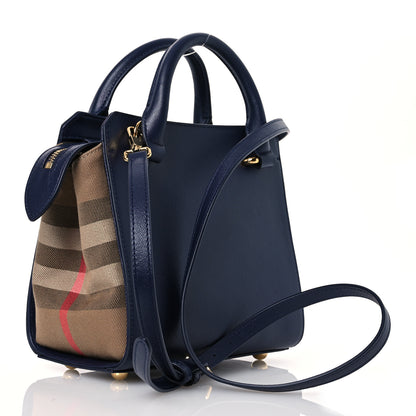 Burberry Calfskin Mega Check Mini Banwell Tote Dark Canvas Blue 3 of 13