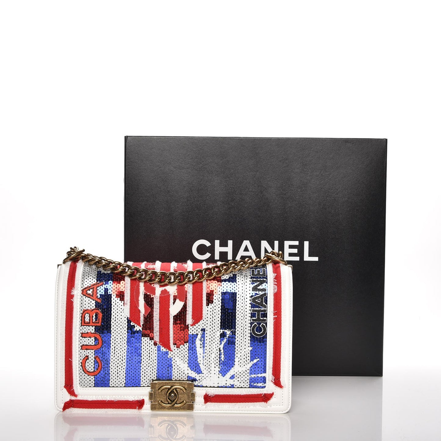 Sequin Canvas New Medium Boy Flap White Blue Red