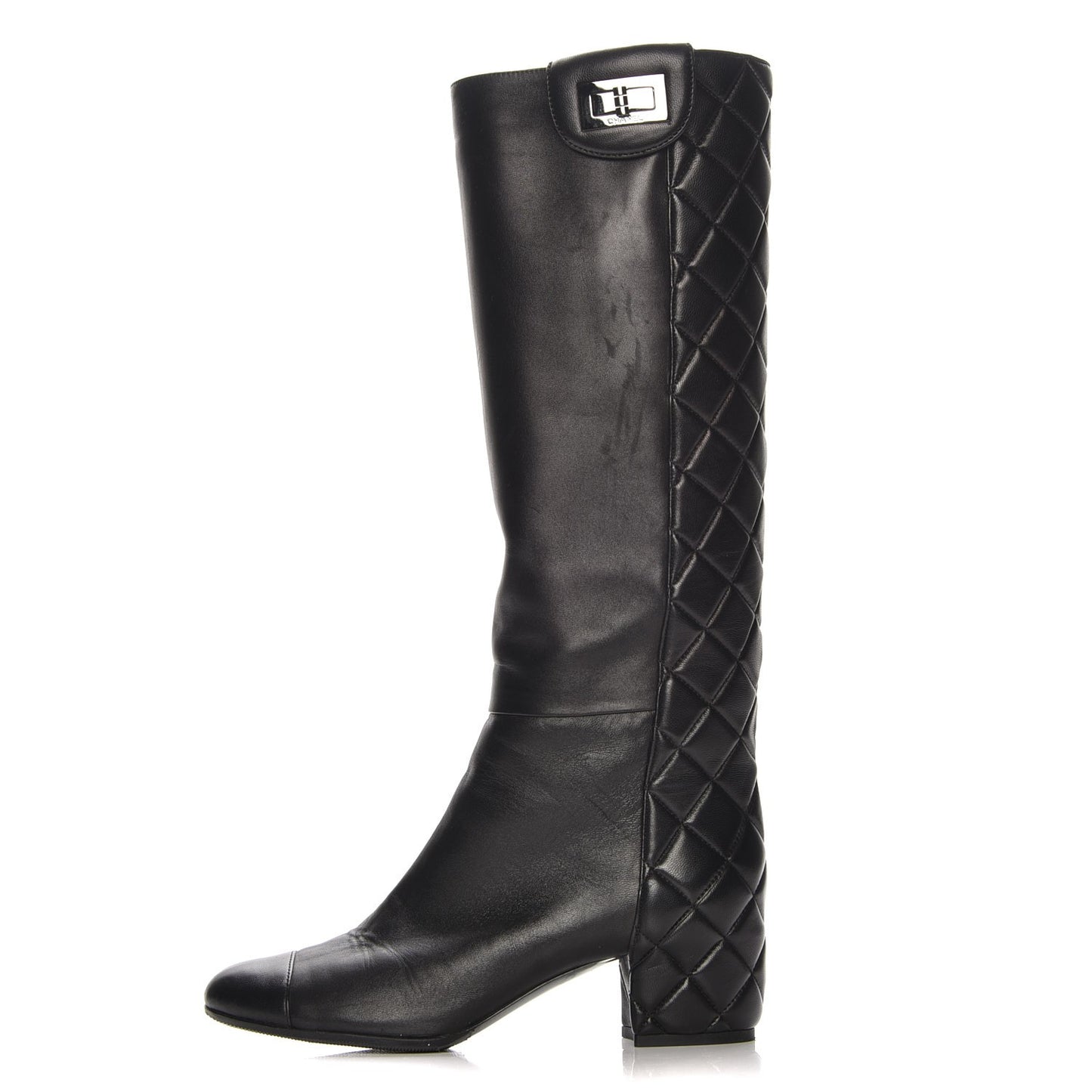 Lambskin Quilted Reissue Knee High Tall Boots 37.5 Black