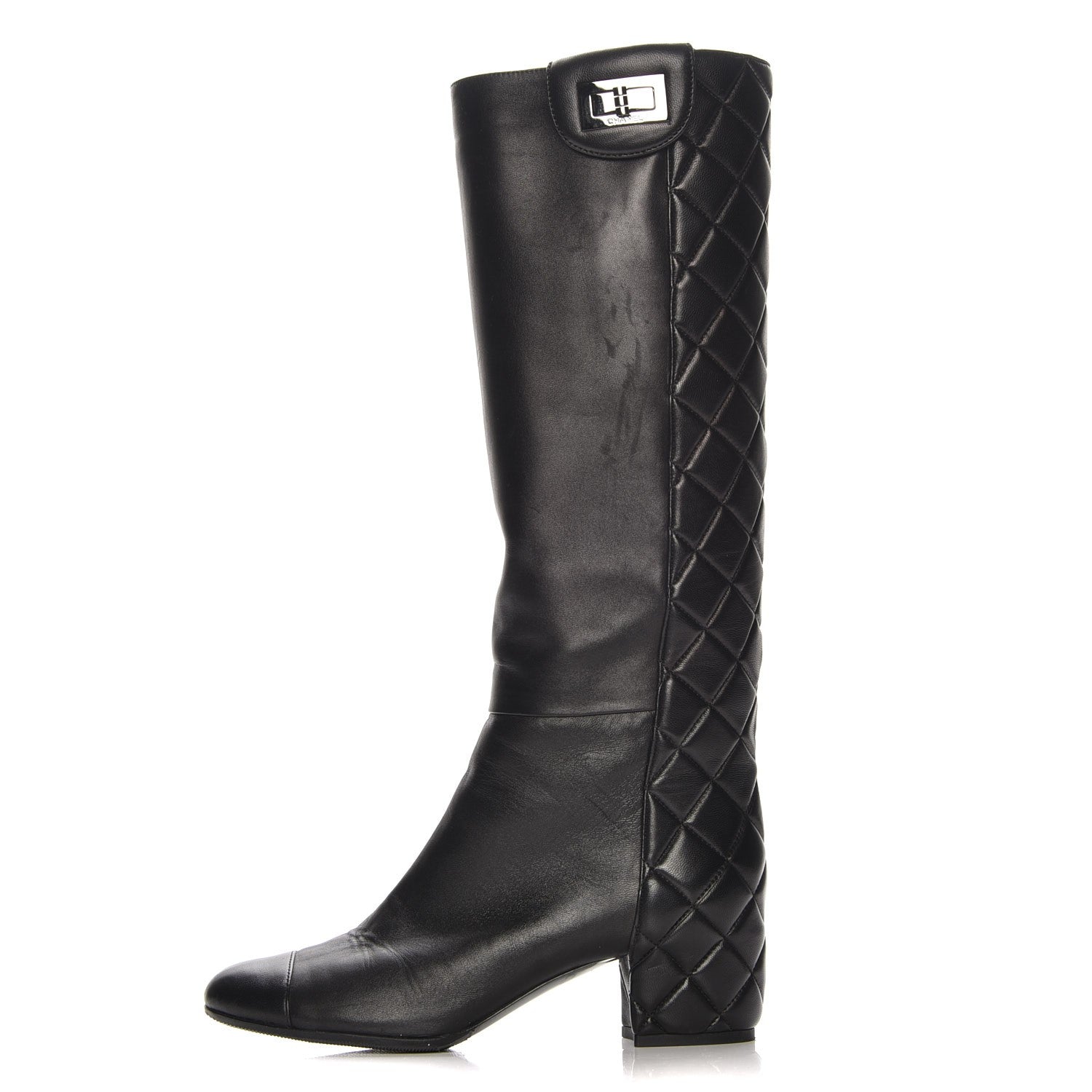 Chanel Lambskin Quilted Reissue Knee High Tall Boots 37.5 Black 1 of 12