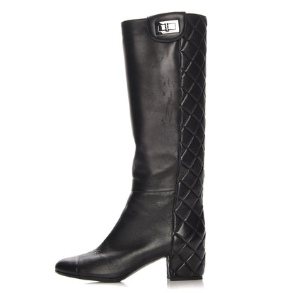 Chanel Lambskin Quilted Reissue Knee High Tall Boots 37.5 Black 1 of 12