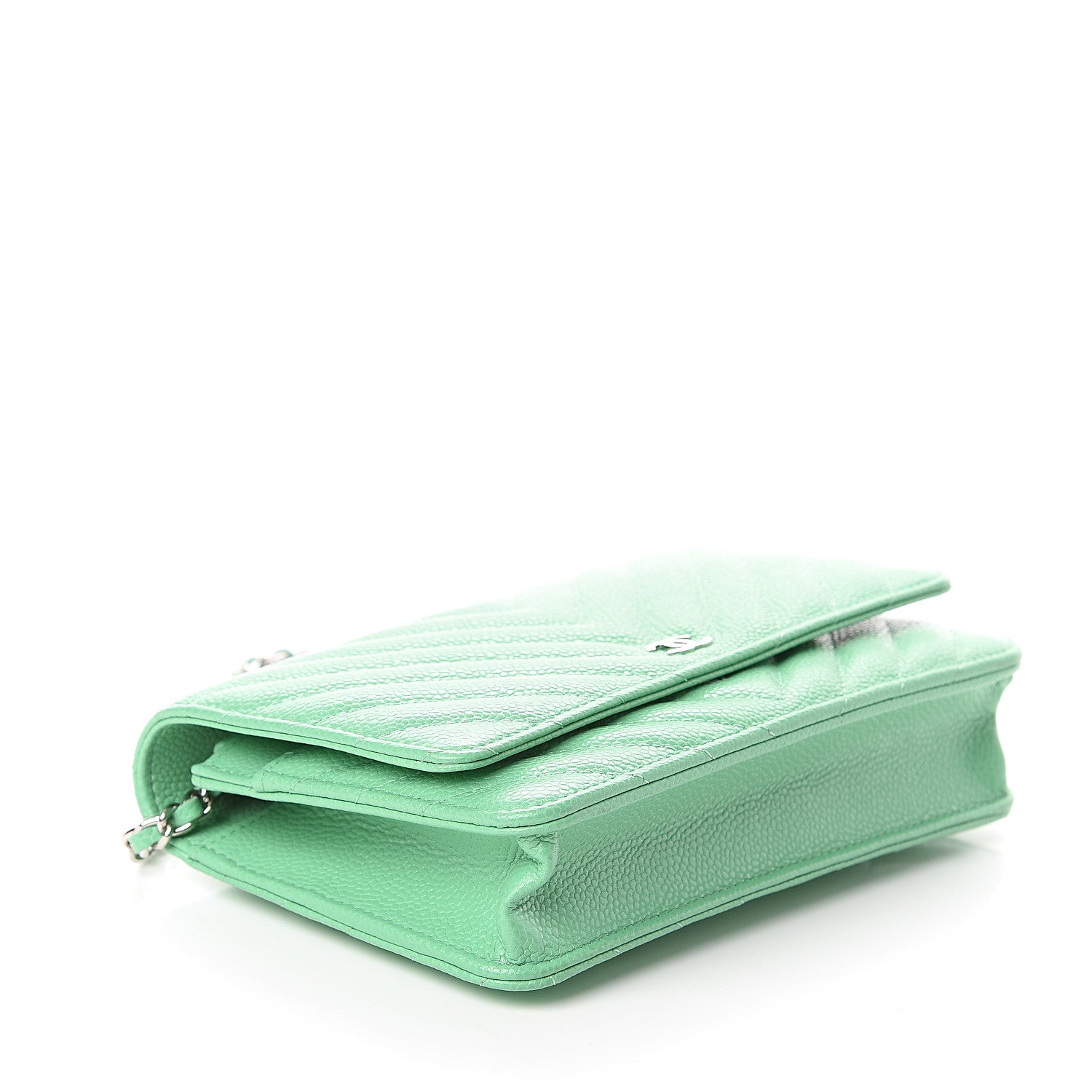 Chanel Caviar Chevron Quilted Wallet On Chain WOC Green 3 of 9