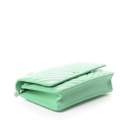 Chanel Caviar Chevron Quilted Wallet On Chain WOC Green 3 of 9