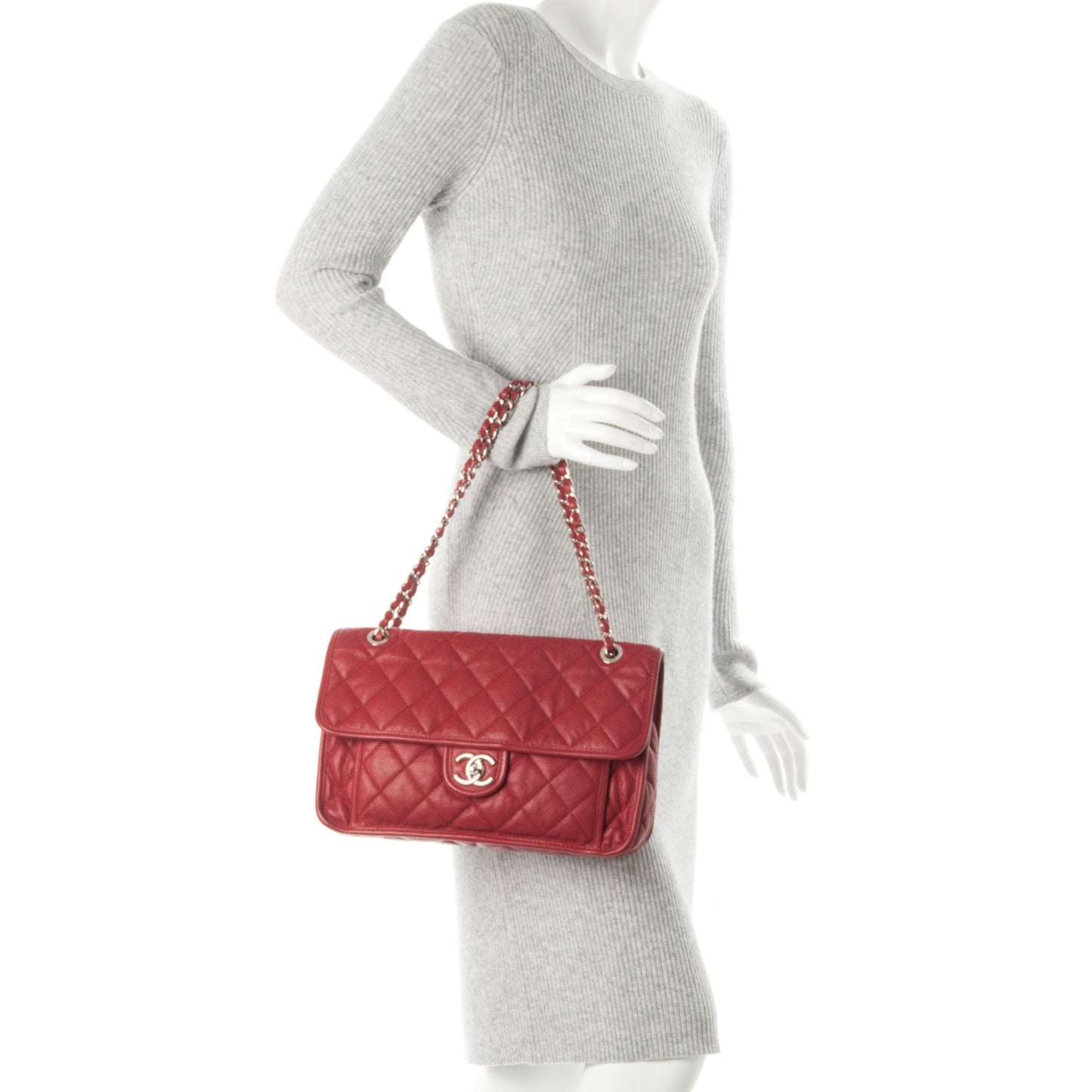 Caviar Quilted Large French Riviera Flap Red