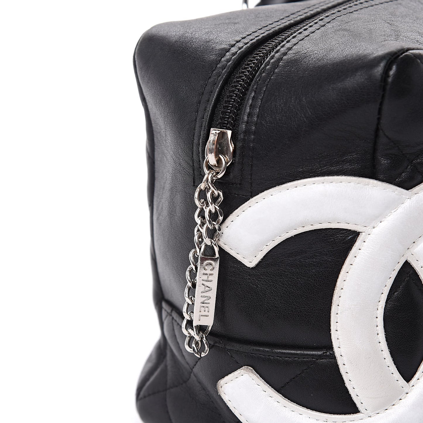 Calfskin Quilted Large Cambon Bowler Black White