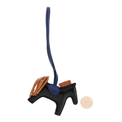 Hermes Milo Lambskin Grigri Rodeo Horse Bag Charm PM Black Bleu Saphir Gold 2 of 4
