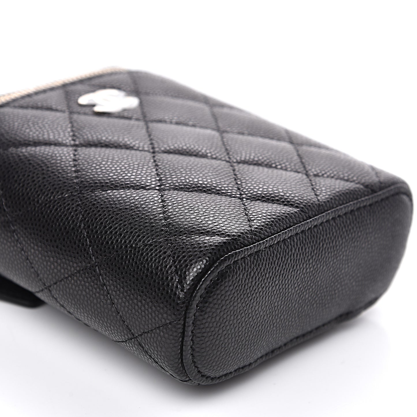 Caviar Quilted Small Vertical Coco Beauty Vanity Case With Chain Black