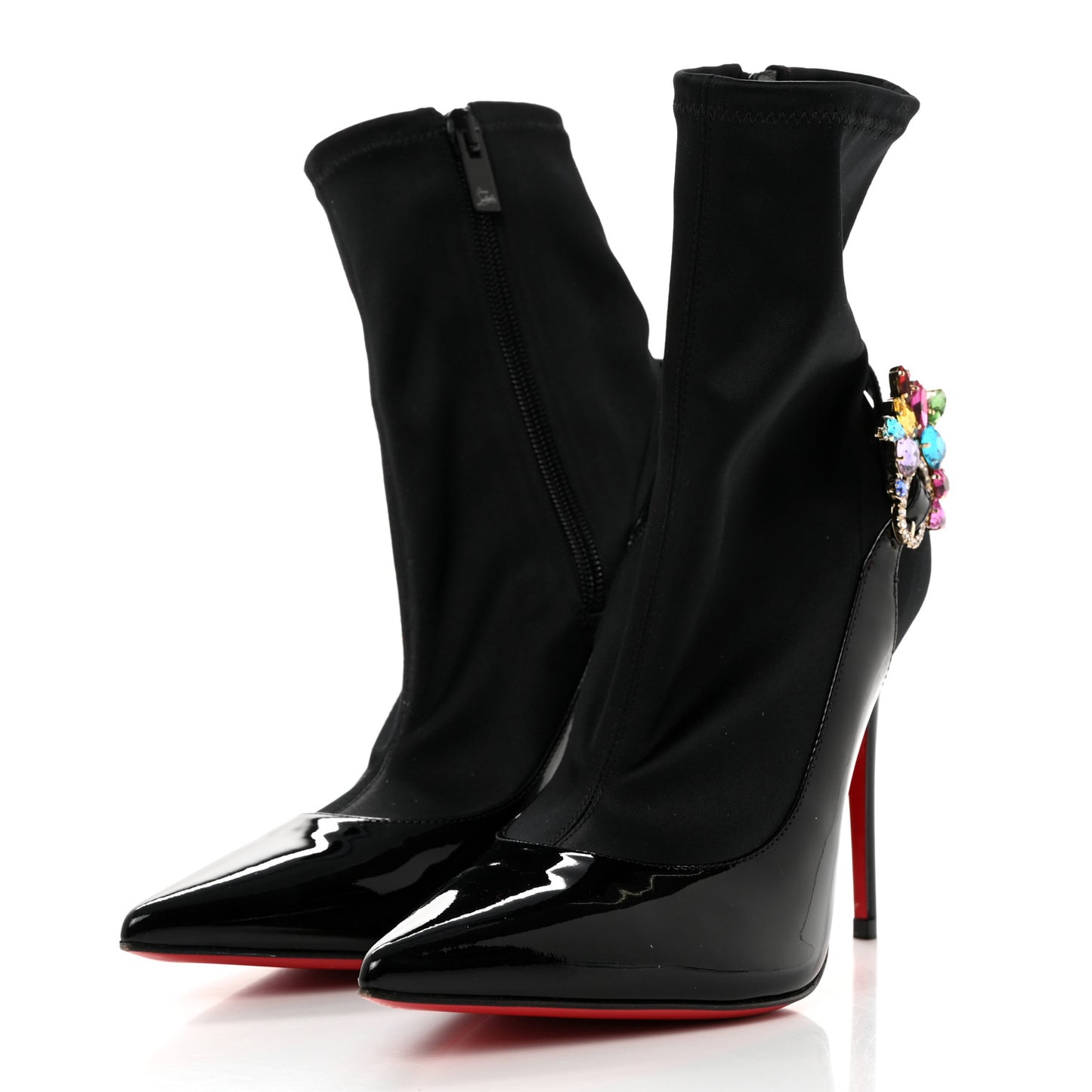 Patent Satin Crystal Jessie Booty Joli 100 Sock Boots 35 Black