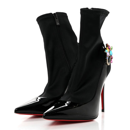 Christian Louboutin Patent Satin Crystal Jessie Booty Joli 100 Sock Boots 35 Black 3 of 8