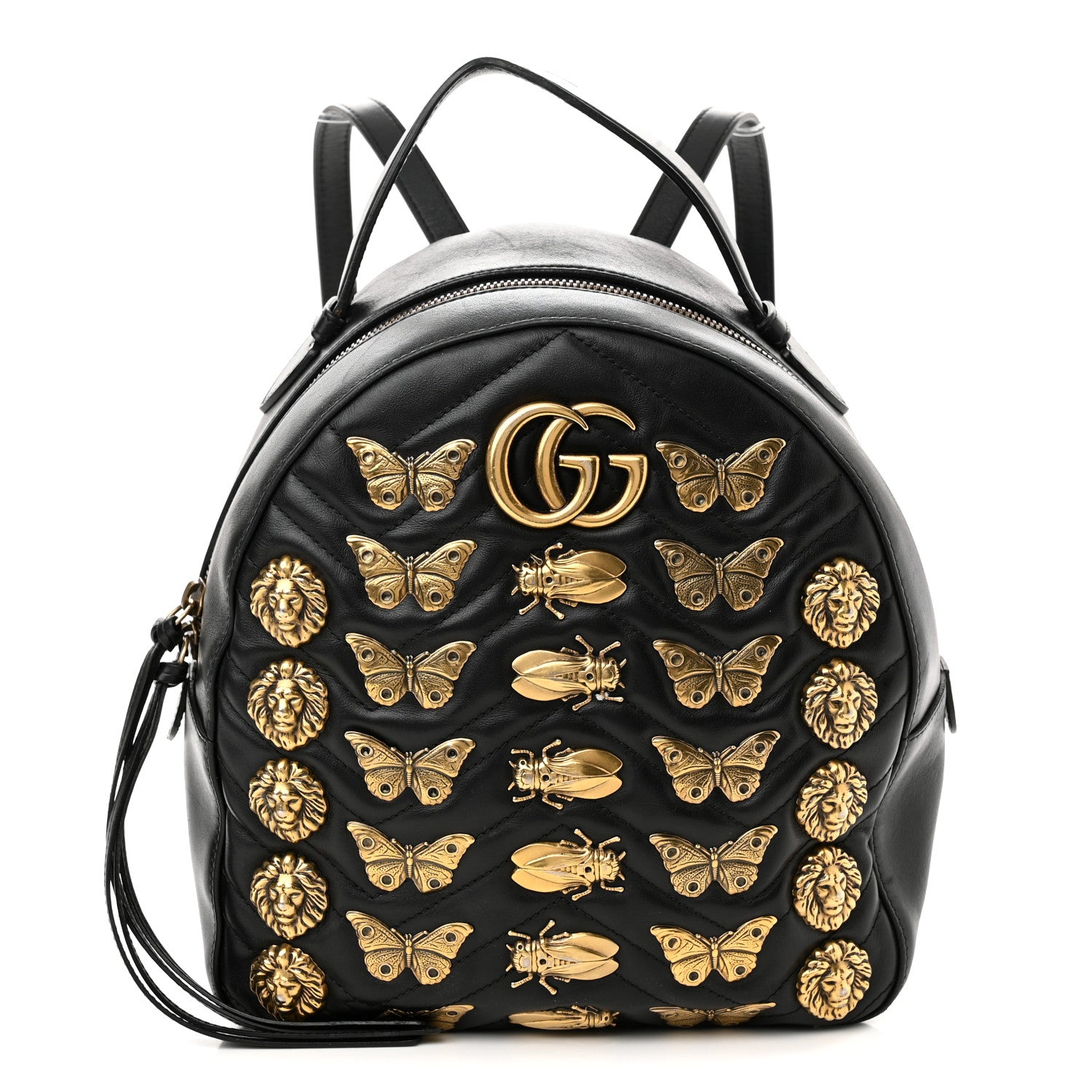 Gucci Calfskin Matelasse Animal Studs GG Marmont Dome Backpack Black 1 of 15