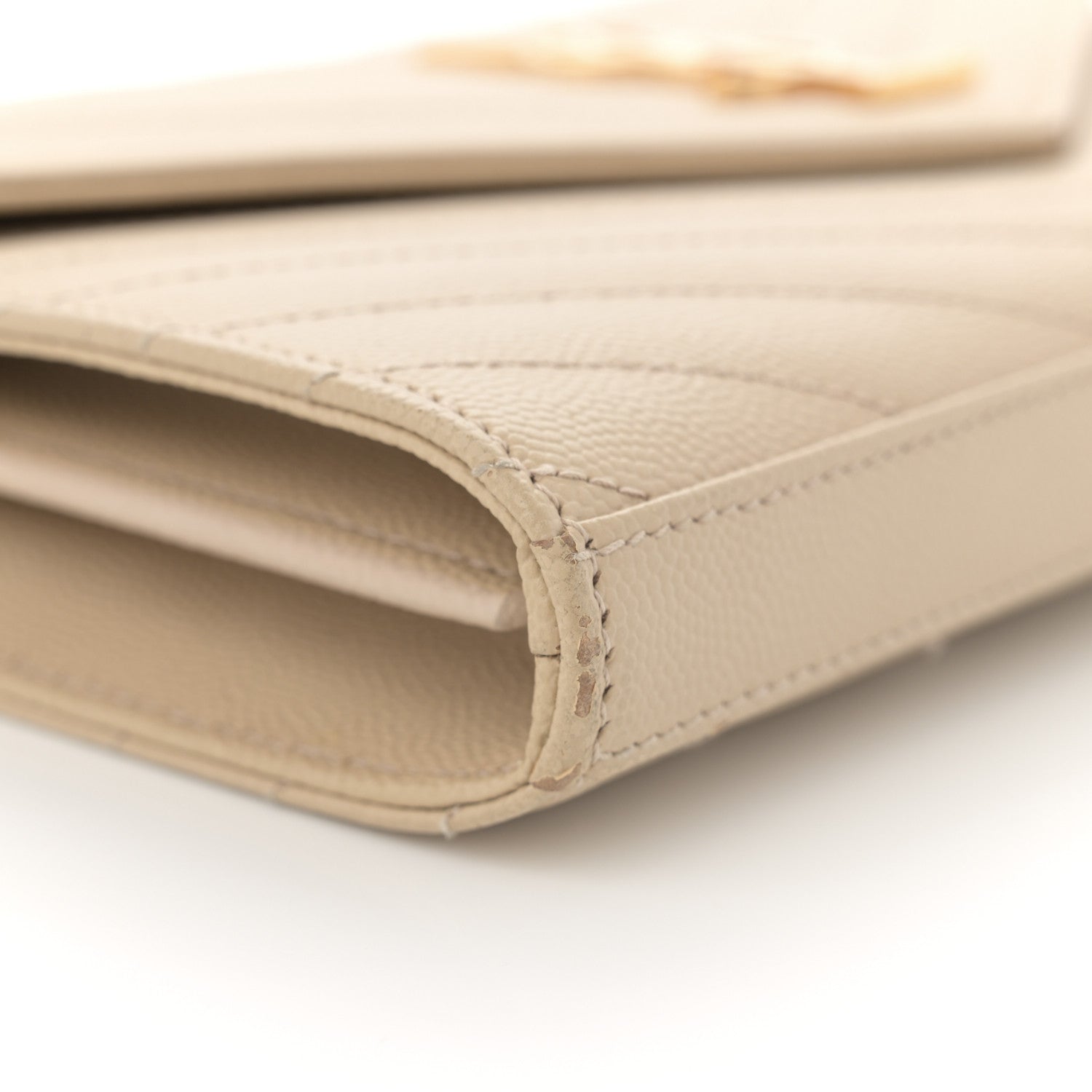 Saint Laurent Grain De Poudre Matelasse Chevron Monogram Chain Wallet Dark Beige 10 of 17