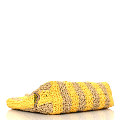 Prada Yarn Raffia Effect Crochet Striped Small Logo Tote Naturale Giallo 4 of 9