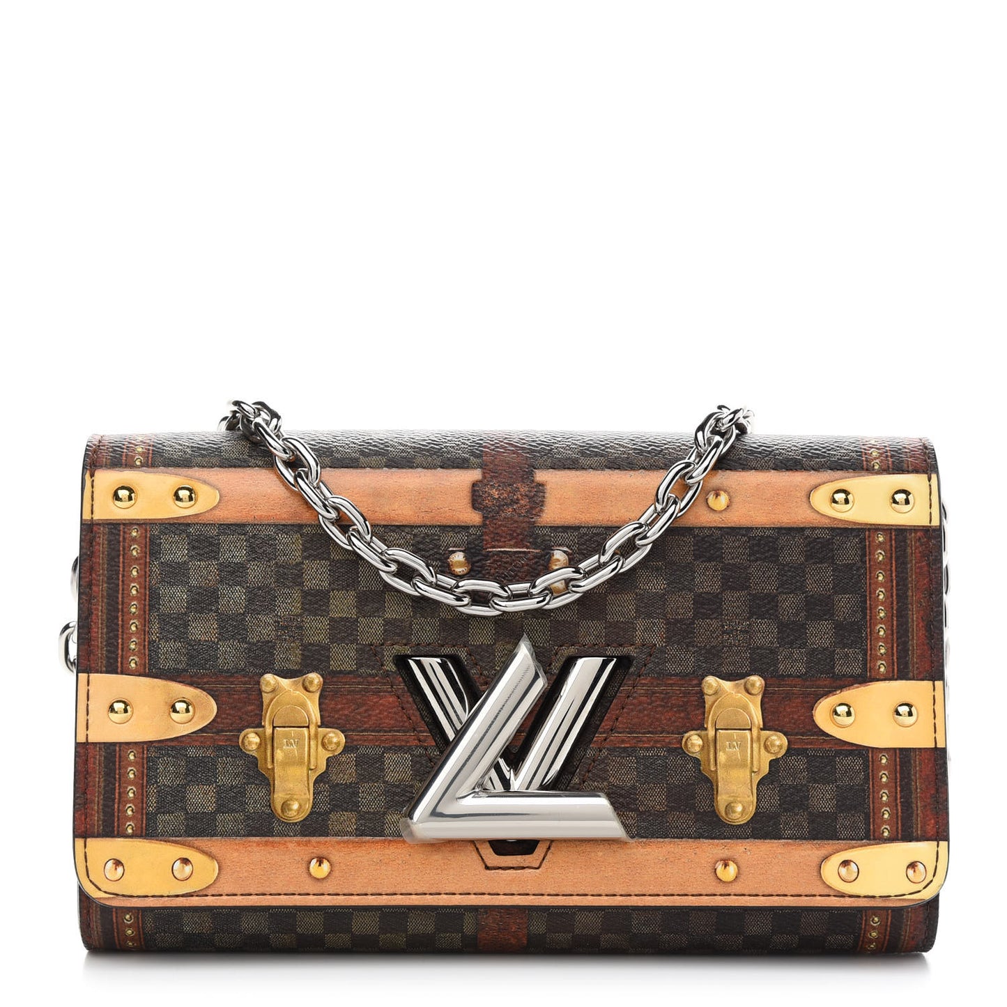 Transformed Damier Ebene Time Trunk Twist Chain Wallet