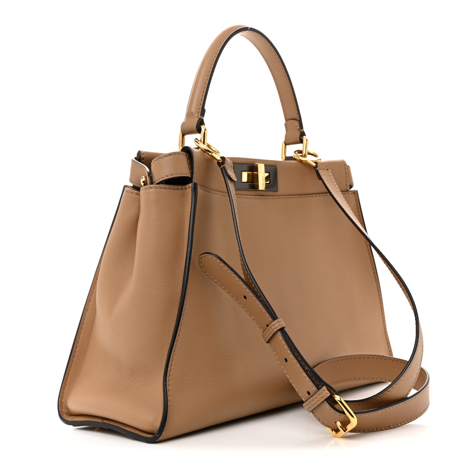 Fendi Vitello Seta Medium Peekaboo Iconic Satchel Cuoio 1786978