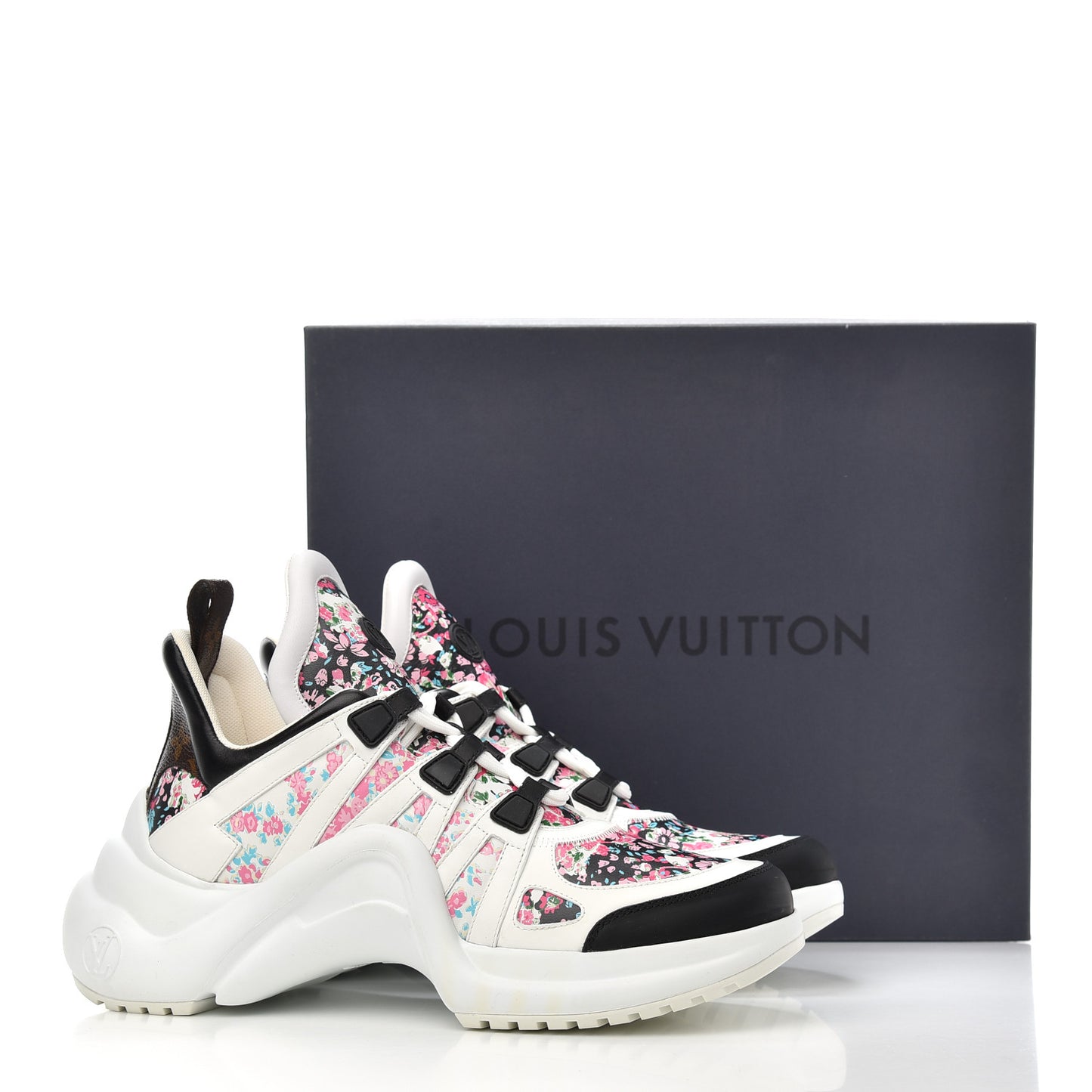 Flower Printed Calfskin Monogram LV Archlight Sneakers 41 Black Rose
